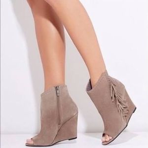 Vince Camuto Tecca Open Toe Fringe Wedge Bootie